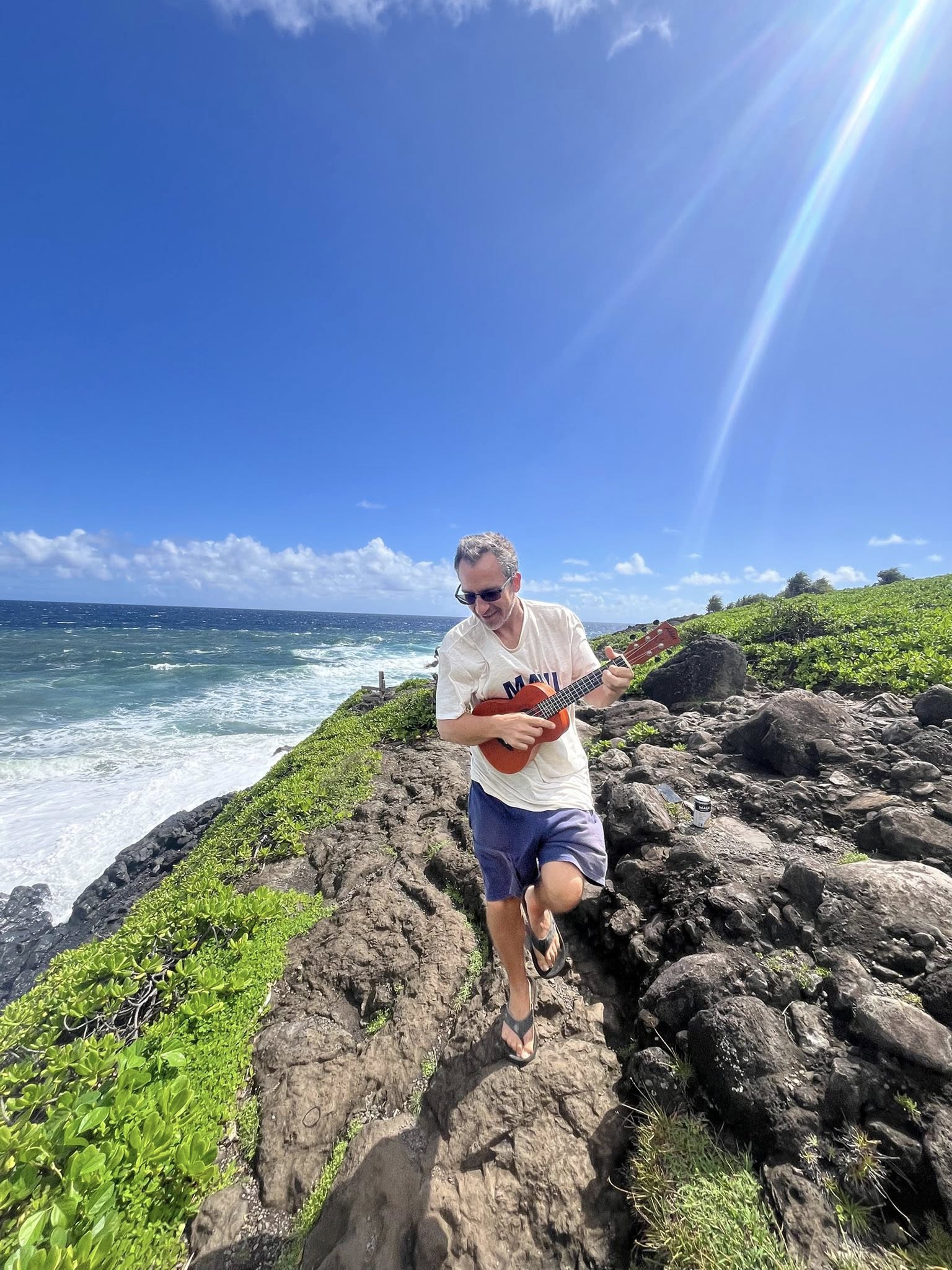Ukulele and ocean view at Mai Poina Park, Maui